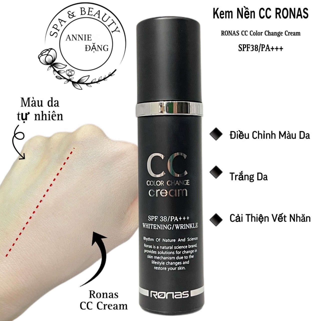 Kem nền ronas cc color change cream spf 38/pa+++ 50g