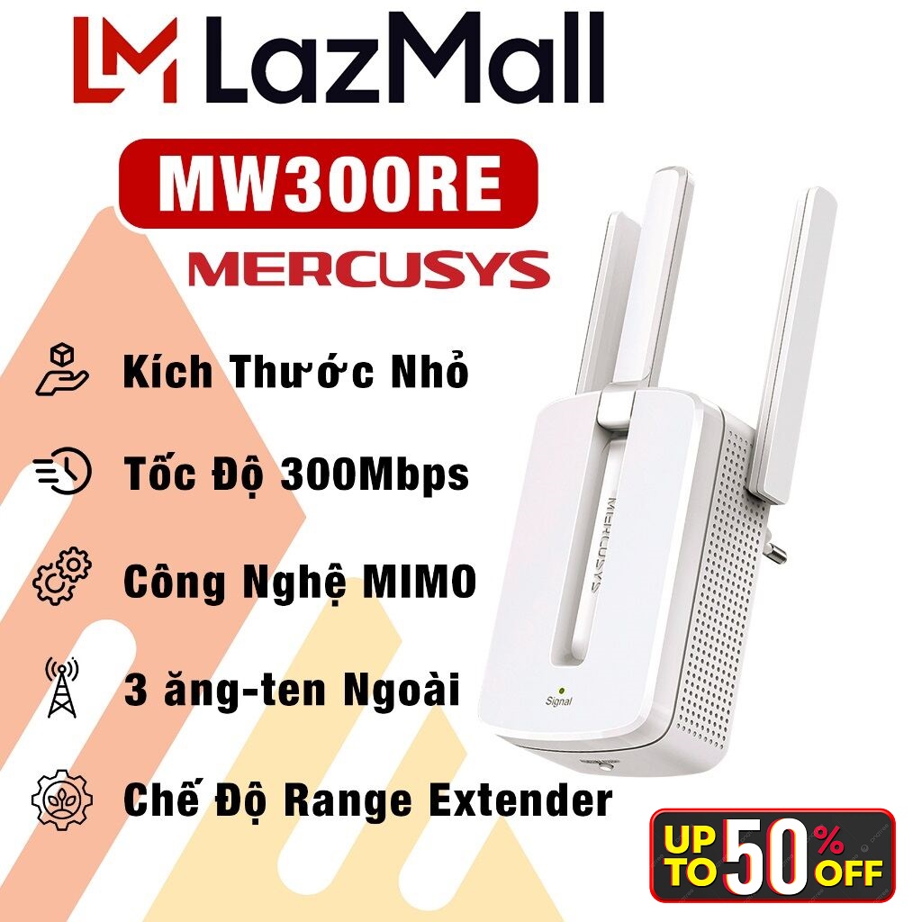  Voucher LazMall Kích Sóng Wifi Siêu Mạnh Cục Kich Song Wifi Công Nghệ Tương Lai Hiện Đại Bộ Thu Phát Mercusys MW300Re 300mbps - 3 Anten Bộ Mở Rộng Sóng Wifi - Hàng Chính Hãng 