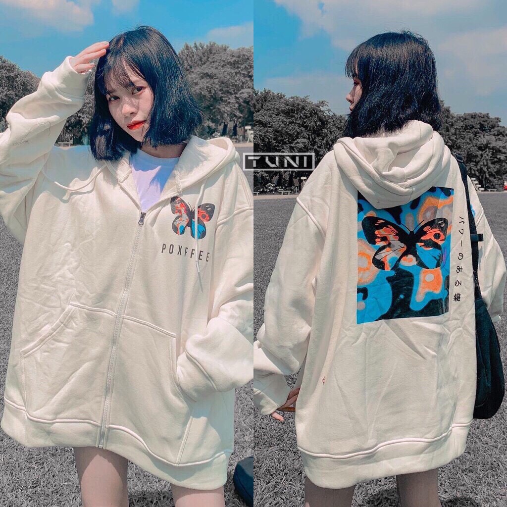[HCM]Áo hoodie áo khoác thun nỉ nữ cực đẹp BƯỚM from rộng dài mềm mịn thoáng mát