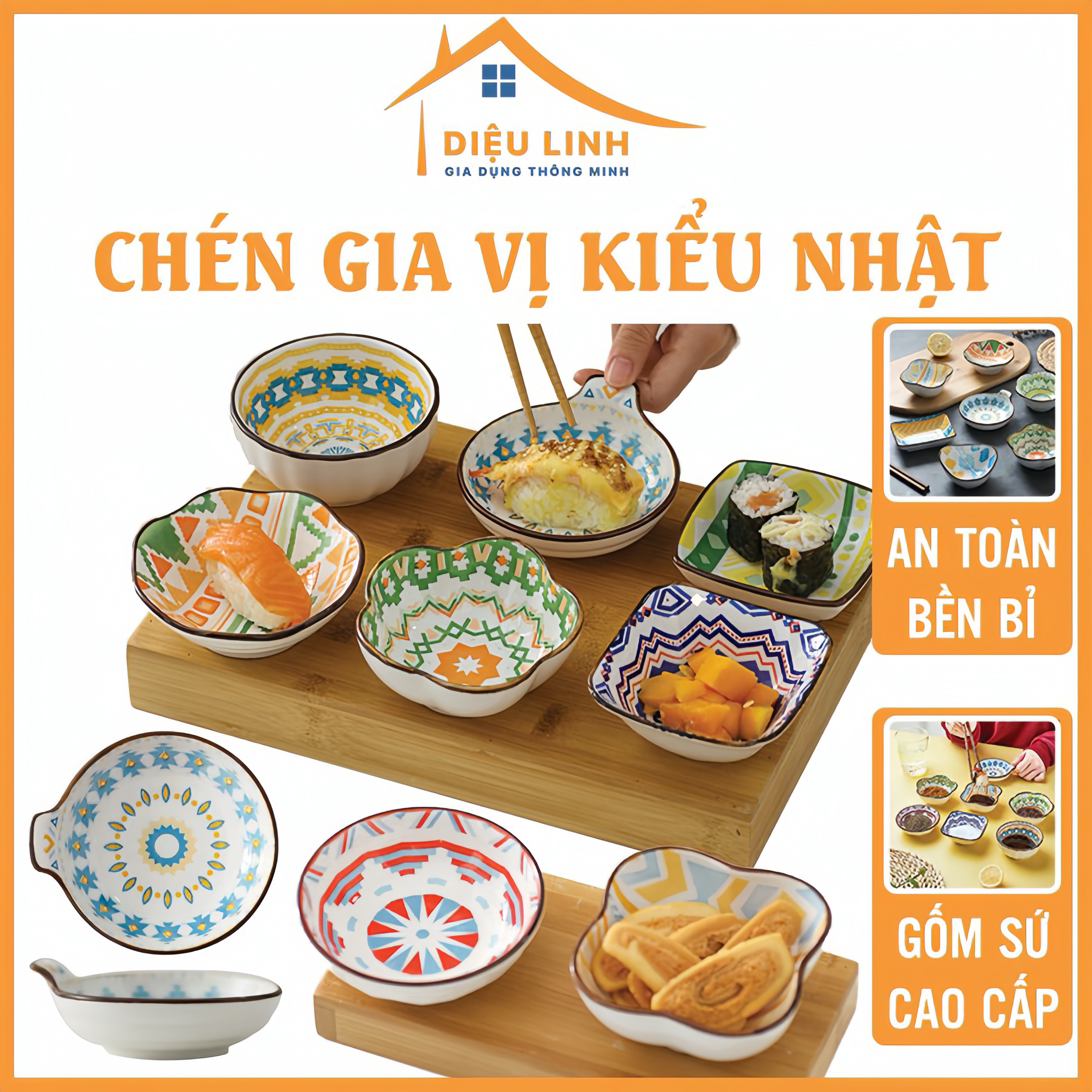 Chén đĩa bát đựng nước chấm gia vị họa tiết thổ cẩm phong cách nhật bản gốm sứ cao cấp, chén sứ ăn dậm kiểu nhật chén đĩa bát đựng nước chấm gia vị họa tiết thổ cẩm phong cách nhật bản gốm sứ cao cấp tramanhshop