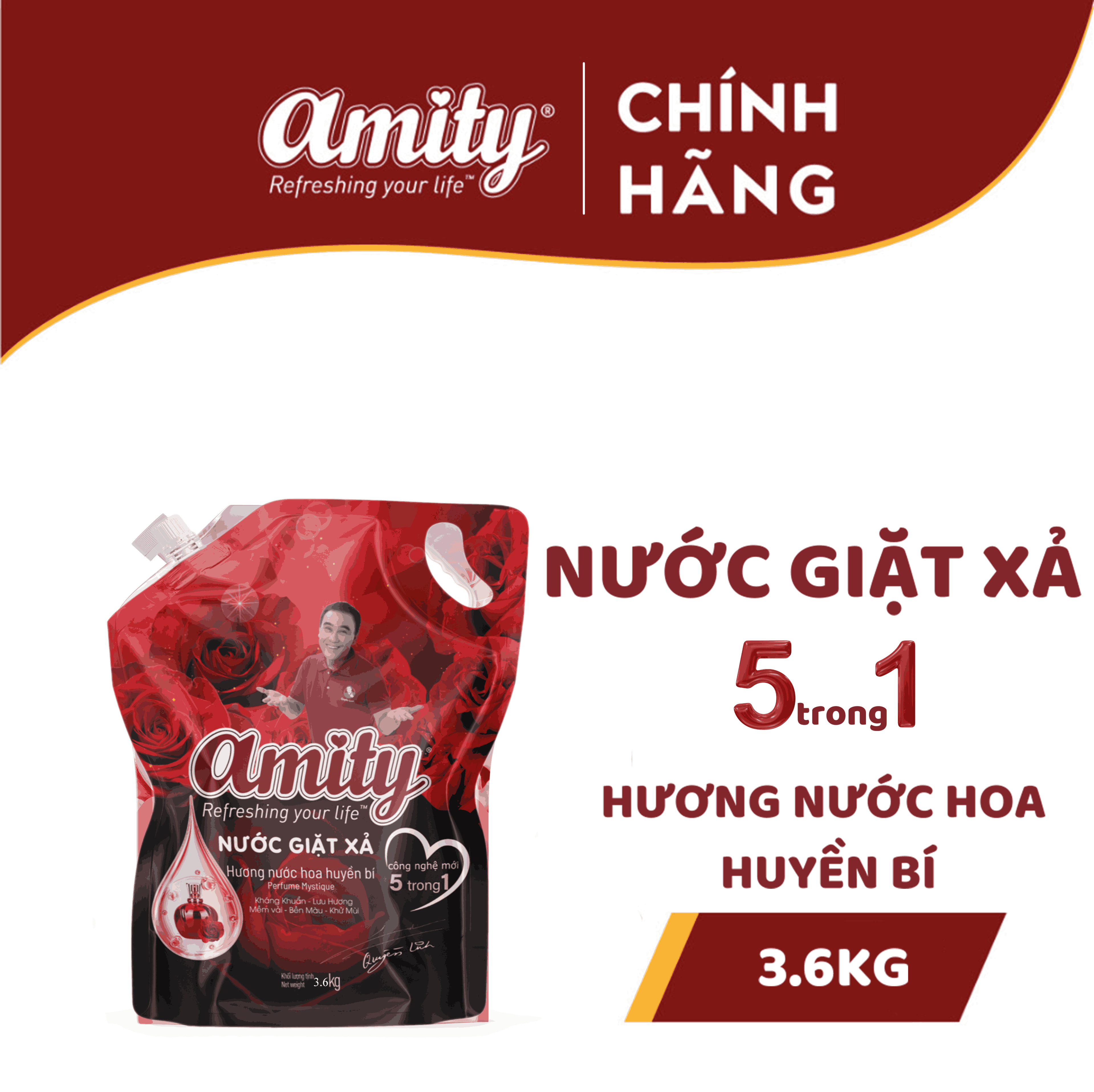 Nước giặt xả AMITY 5 trong 1 nhãn hồng – Hương nước hoa -- Hương hoa cỏ – Hương Phấn Thơm - Hương nước hoa huyền bí - hương ban mai