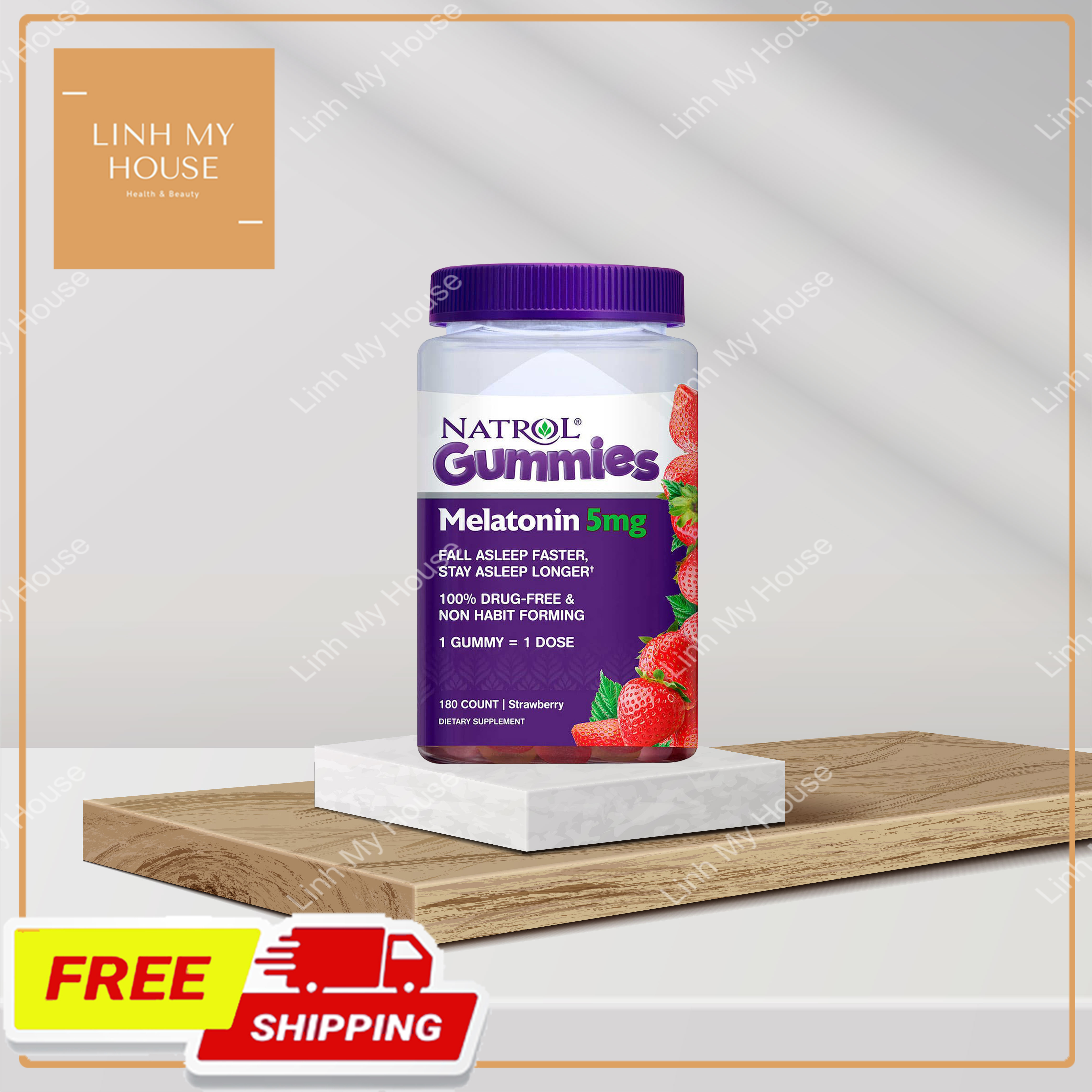 Kẹo dẻo giúp ngủ ngon Natrol Gummies Melatonin sleep 5mg 180 viên vị dâu