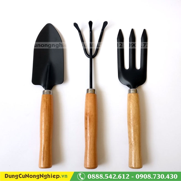 Bộ dụng cụ làm vườn mini 3 món cán gỗ
