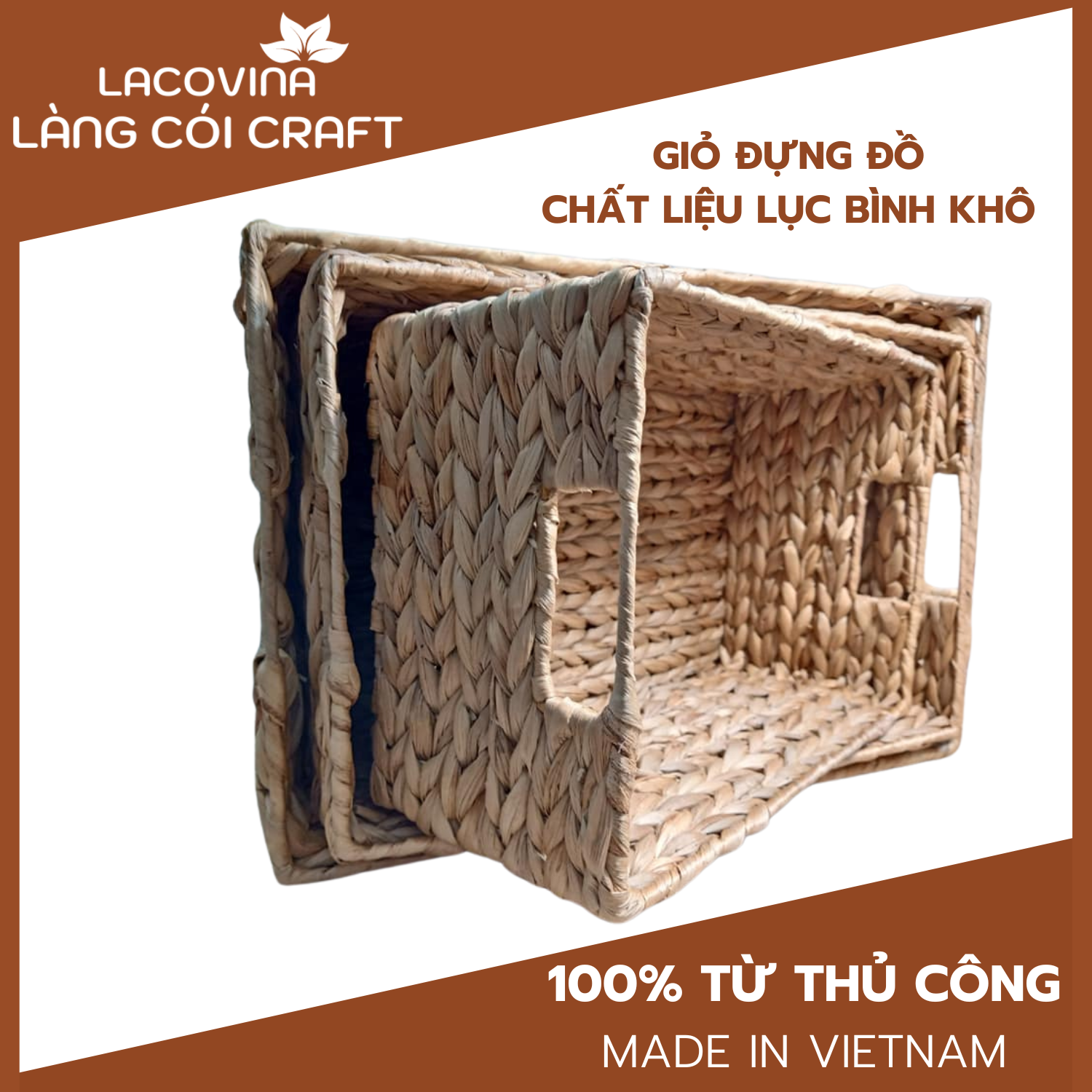 Giỏ đựng đồ lục bình (bèo tây) Làng Cói Craft Size M - Made in Viet Nam