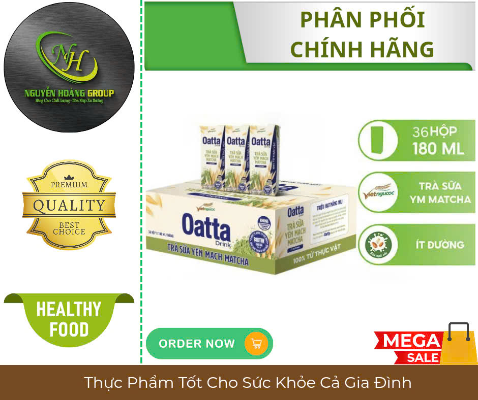THÙNG 12 LỐC ( 36 HỘP) -Trà Sữa Yến Mạch Matcha 2 Loại ( 6 KHÔNG ĐƯỜNG + 6 ÍT ĐƯỜNG) Việt Ngũ Cốc 180ml