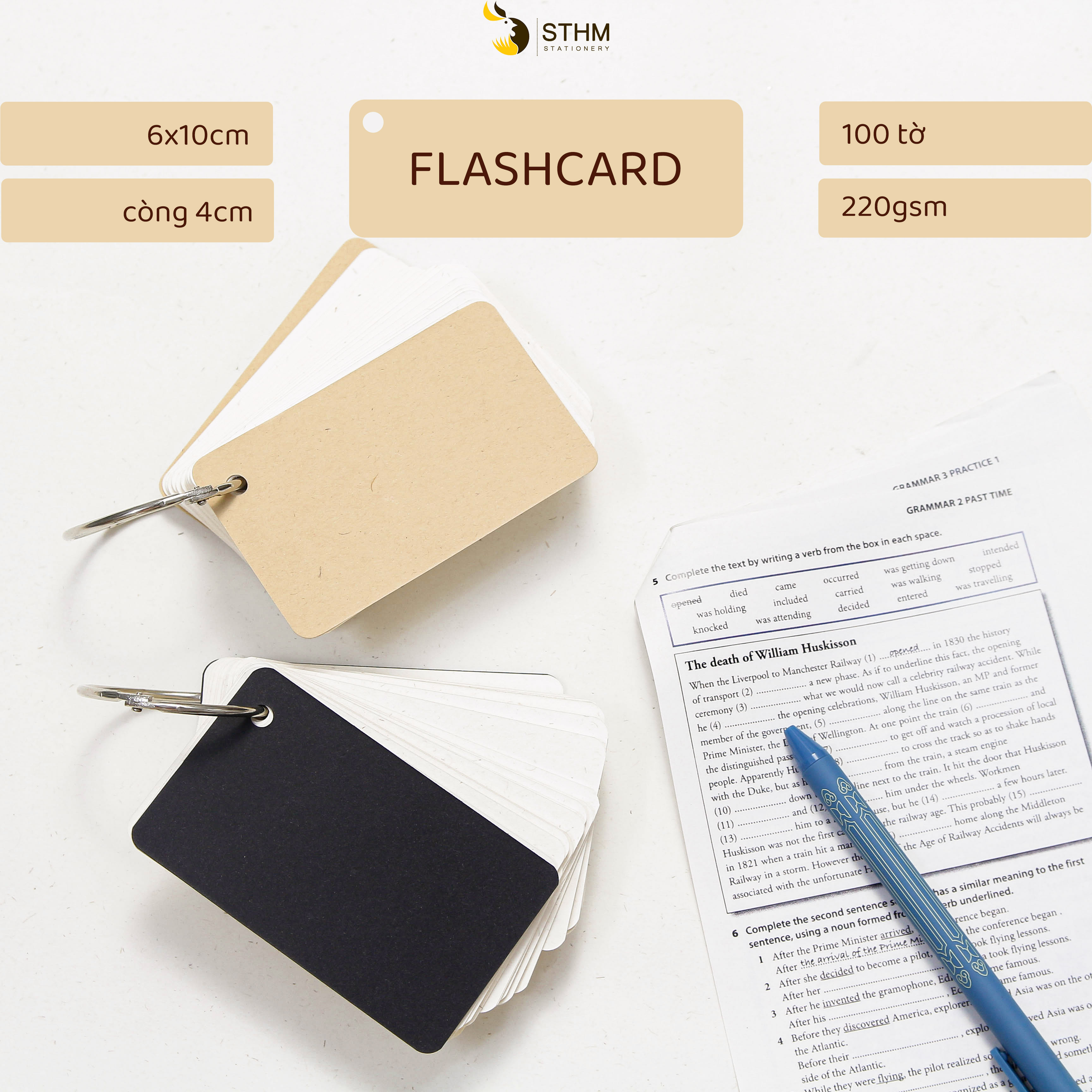 STHM stationery - Flashcards - 100 tờ giấy mỹ thuật 220gsm - Thẻ học từ vựng