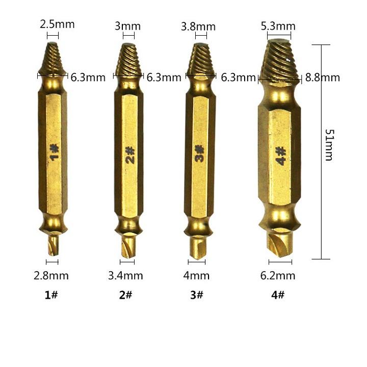 Bộ tháo đinh ốc vít gãy, vít toét 4 Món