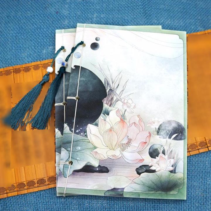 Sổ cổ trang in hoa sen phong cảnh đẹp quà tặng trang trí
