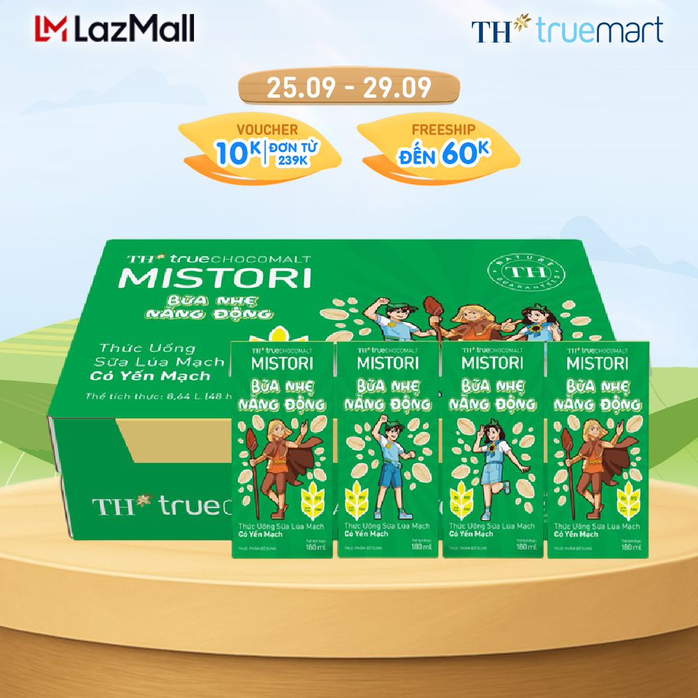   CÓ QUÀ TẶNG KÈM  Thùng 48 hộp thức uống Sữa Lúa mạch Có Yến mạch TH true CHOCOMALT MISTORI 180 ml  180 ml x 48  