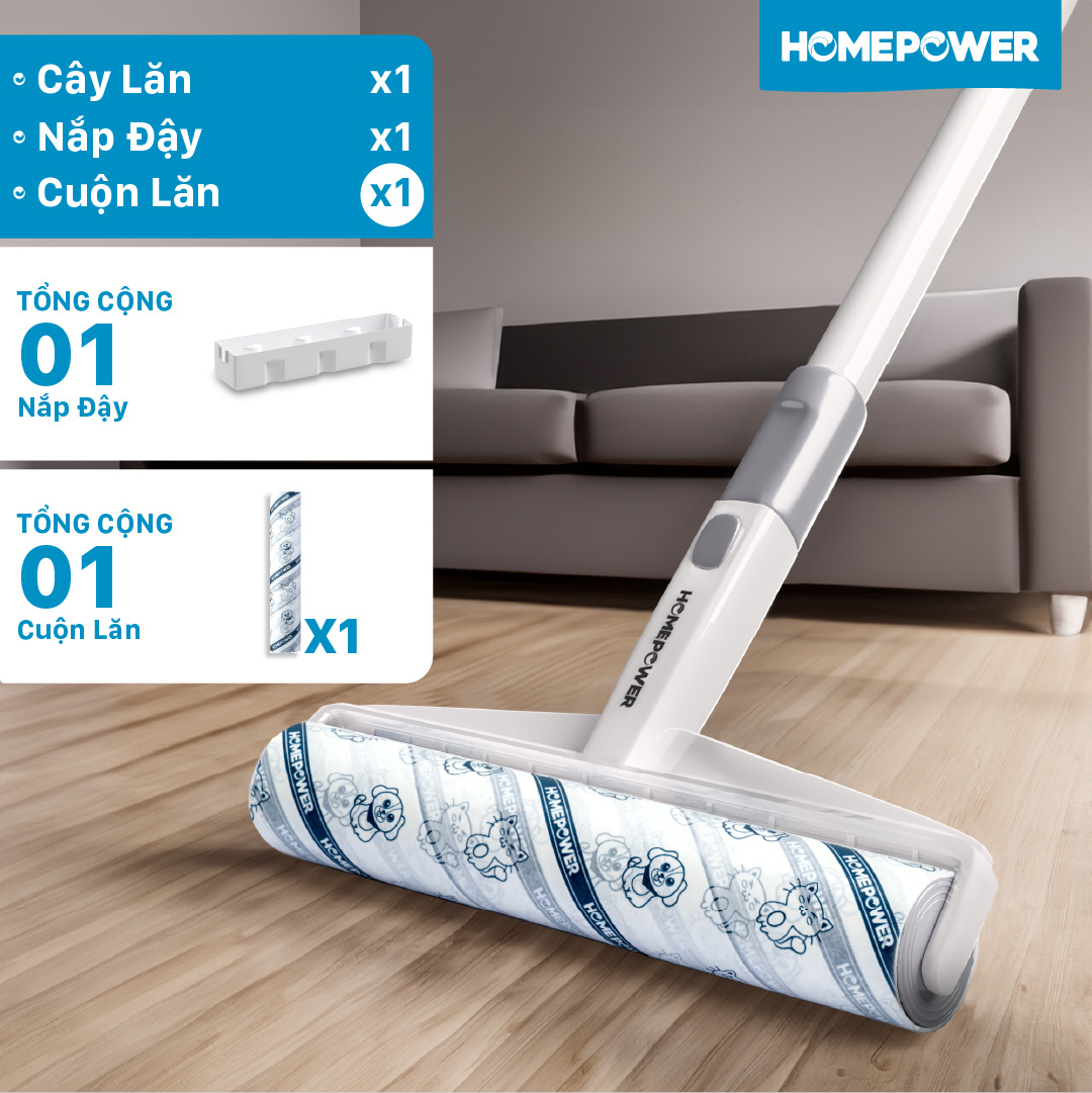 Cây lăn bụi sàn nhà 24cm CB-01 Homepower 60 tờ/cuộn - Keo siêu dính, tay cầm dài, kích thước lớn - 9