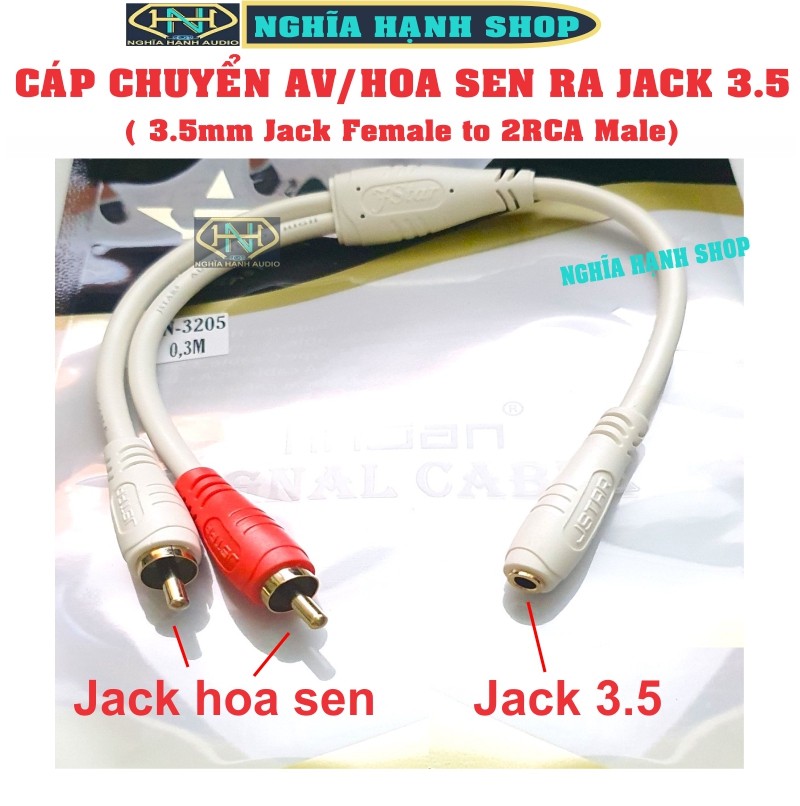 Cáp chuyển jack hoa sen av ra jack 3.5 dài 40 cm - cáp chuyển hoa sen av dương sang jack 3.5 âm - jack 3.5 female to 2rca male