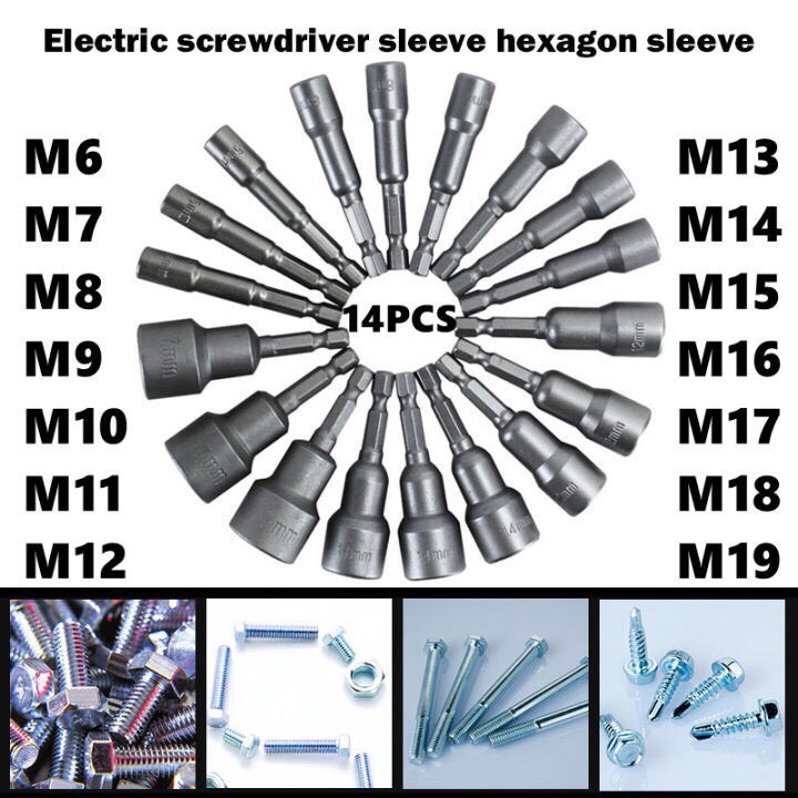 Bộ chụp 14 đầu chụp bulong - Đầu bắn tôn vặn ốc bulong lục giác 6-19mm