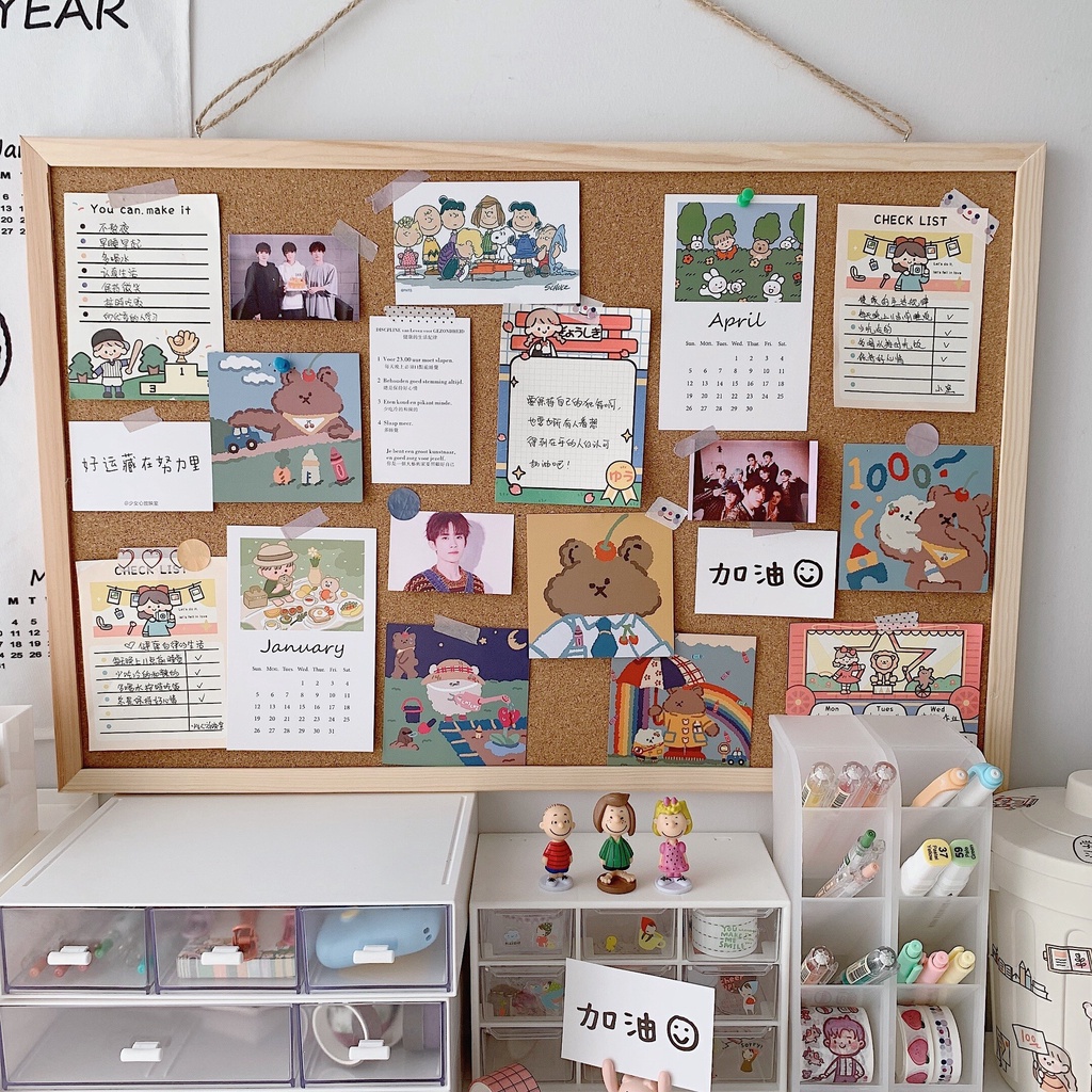 Bảng ghim nút bần _ Bảng ghim gỗ đính dán postcard, ghi chú