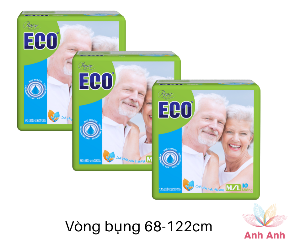 Bộ 3 gói tã, bỉm dán dành cho người lớn tuổi PEPPY ECO siêu thấm size ML 10 miếng/gói