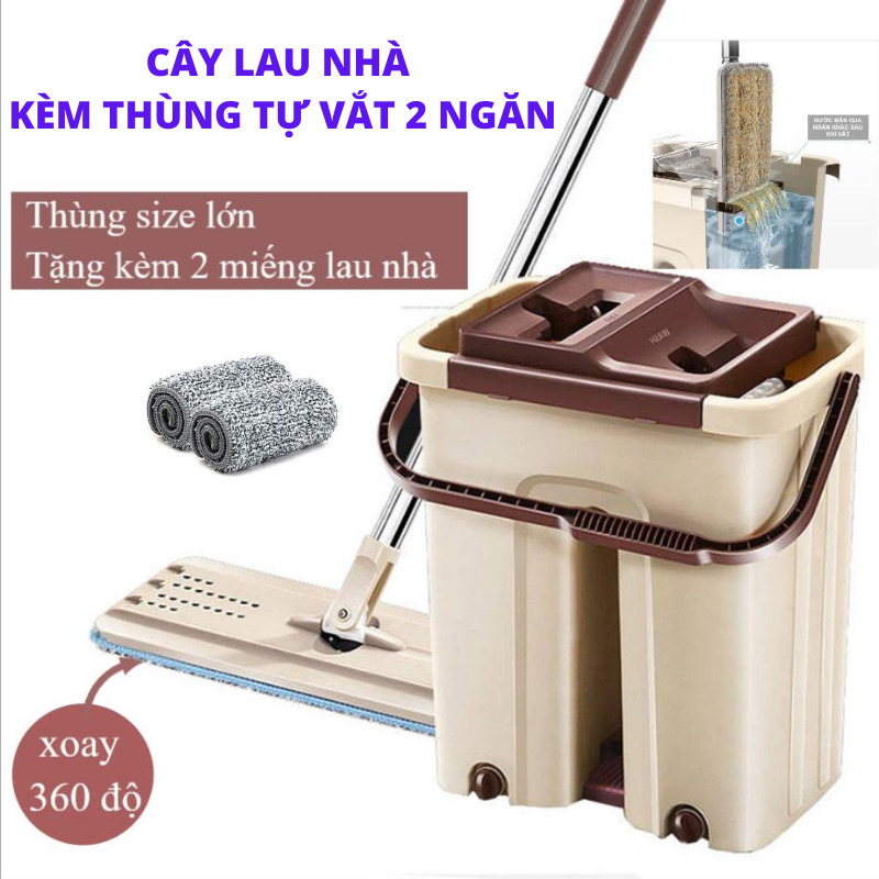 [THÙNG LỚN] Bộ cây lau nhà tự vắt thông minh cao cấp 360 độ - Thùng tự gạt nước thông minh 2 ngăn cao cấp- Thùng lau nhà thông minh tự vắt 360 độ - TẶNG KÈM 2 MIẾNG LAU NHÀ - GIAO MÀU NGẪU NHIÊN - Bảo hành uy tín 1 đổi 1
