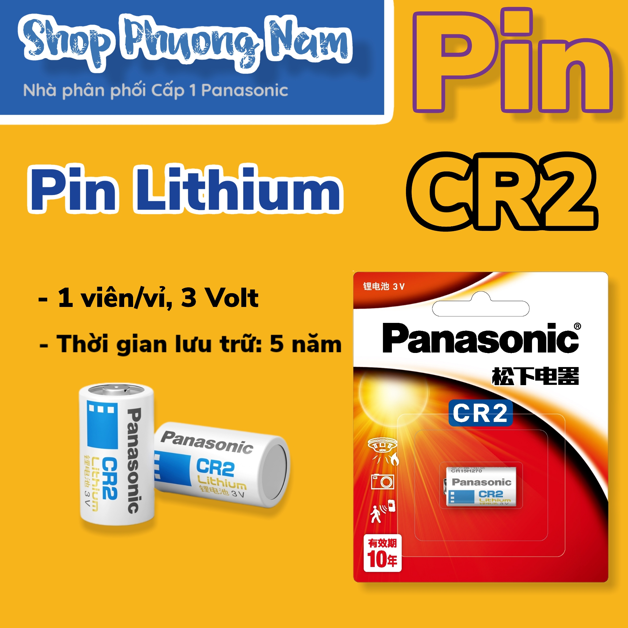 Pin Lithium Panasonic vỉ 1 viên 3V CR-2W/1BE cho máy ảnh,camera-Pin Phương Nam