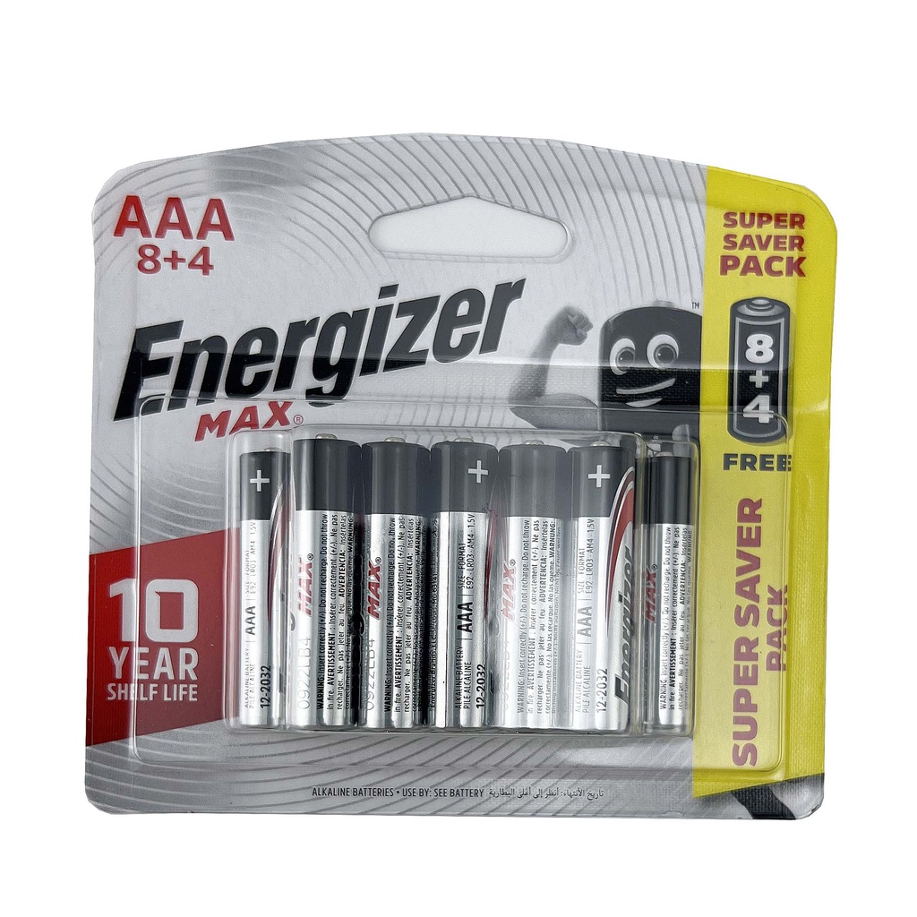 Pin 3a 1.5v siêu bền bỉ energizer max aaa e92 bp8+4 - hàng chính hãng