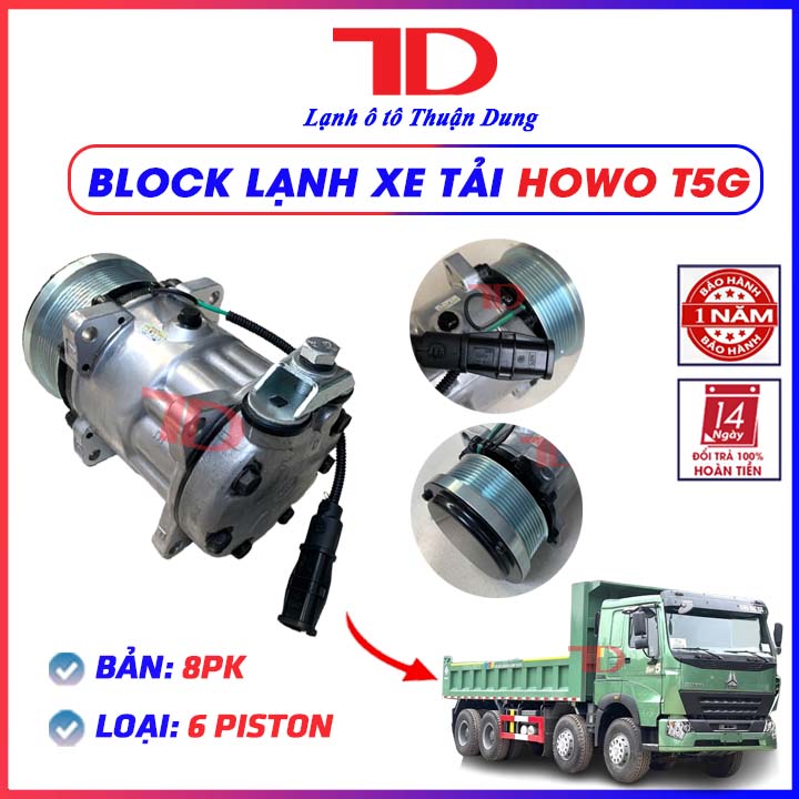 Lốc điều hòa xe tải howo t5g bản 8pk 6 piston - vật tư điện lạnh ô tô thuận dung