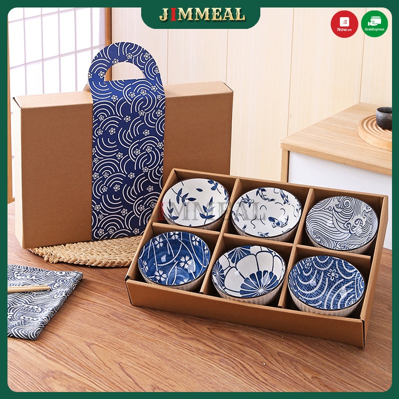 Bộ 6 chén ăn cơm, bát ăn cơm men sứ nhật bản hoa văn sắc xưa giả cổ bát nhật, bát ăn cơm nhật bản