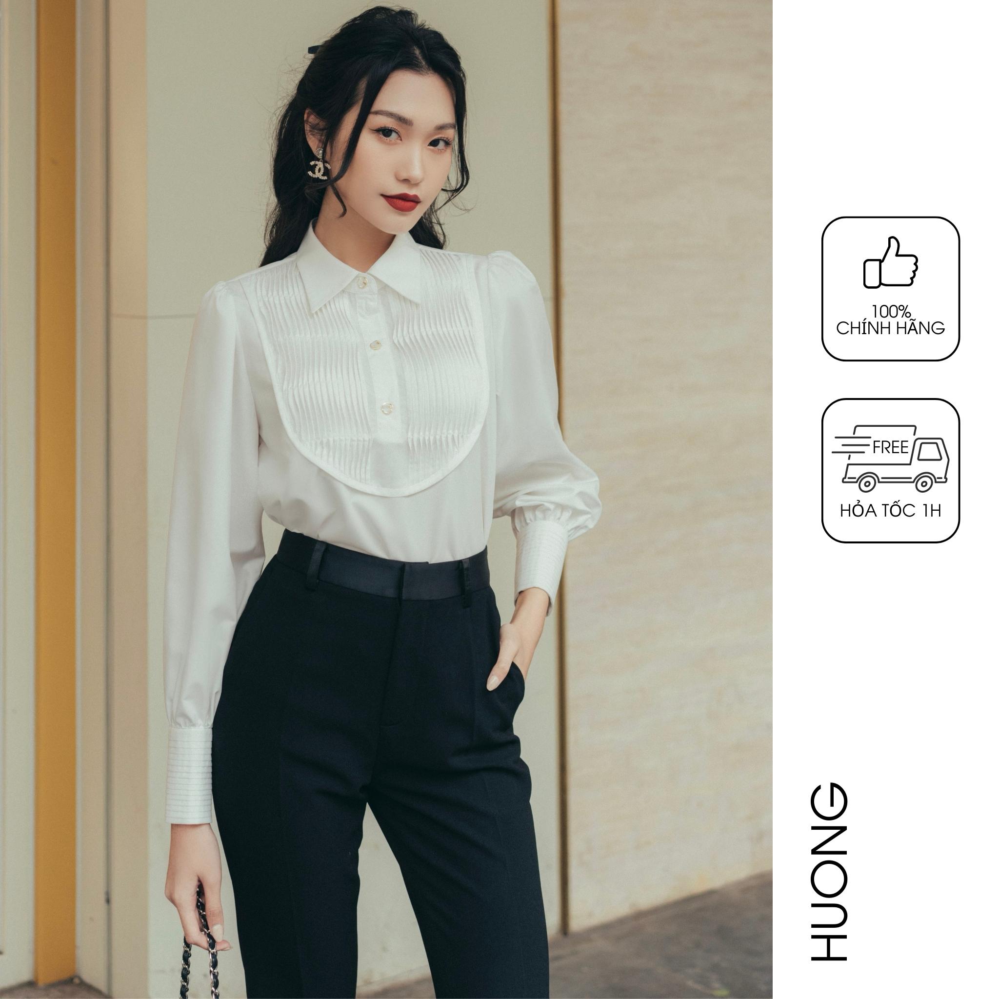 Huong boutique áo sơ mi cotton lụa xếp li sóng hbsm1029