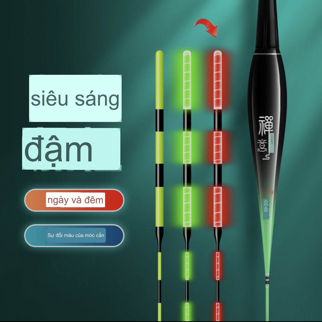 PHAO CÂU ĐÀI ĐỔI MÀU TĂM  XANH TO RÕ NÉT CHUYỂN TÍN HIỆU NHẬY CAO CẤP KÈM PIN