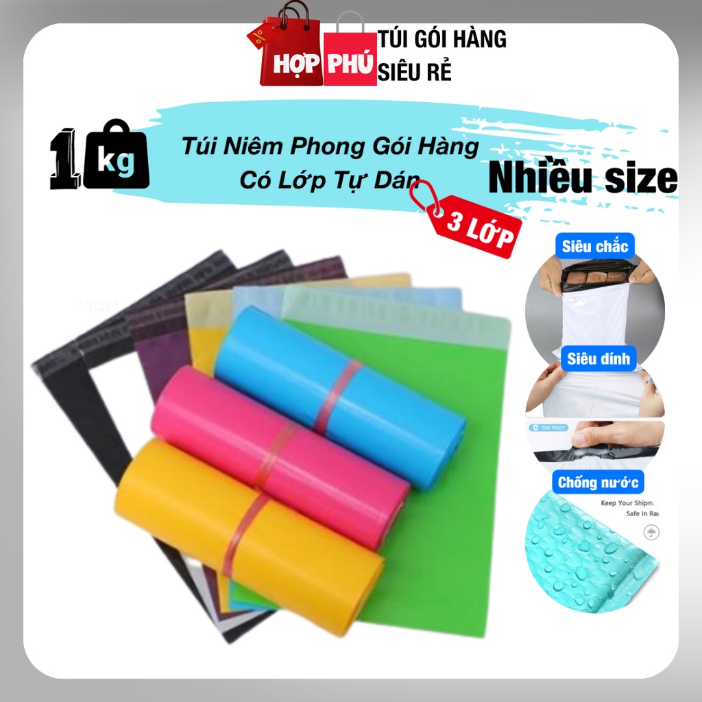 1 kg túi niêm phong gói hàng hợp phú có lớp tự dán size 1730 2542 3045 3552 40*60 cm