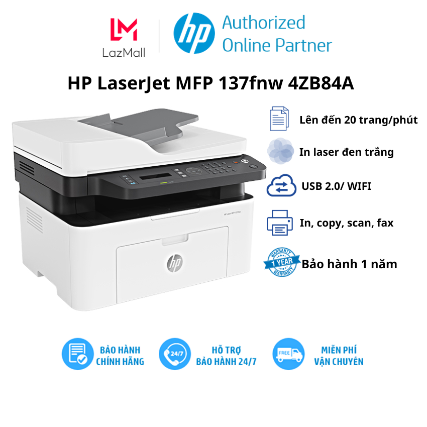 Máy in đa chức năng hp laserjet mfp 137fnw 4zb84a