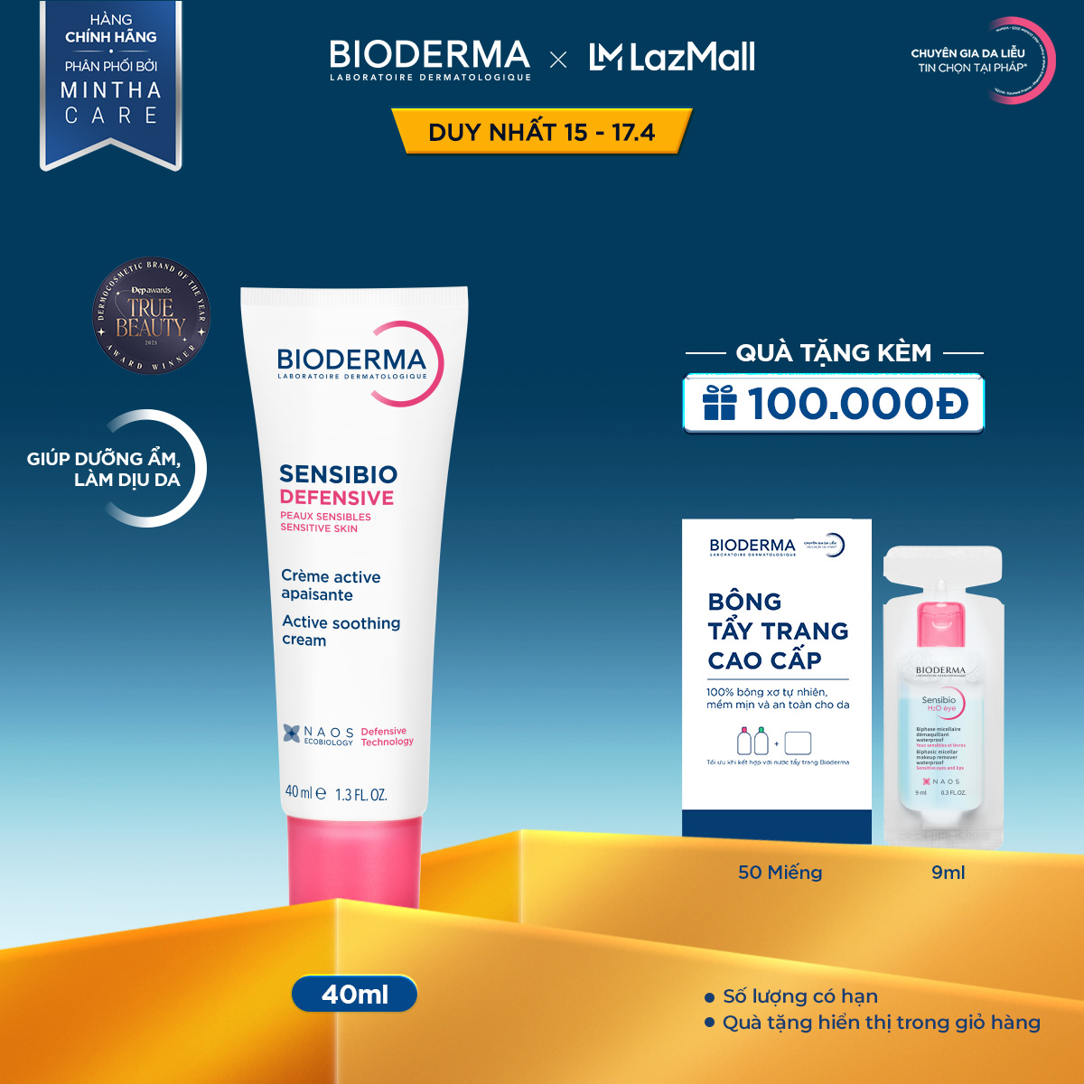 Kem dưỡng ẩm và làm dịu da, dành cho da nhạy cảm Bioderma Sensibio Defensive 40ml