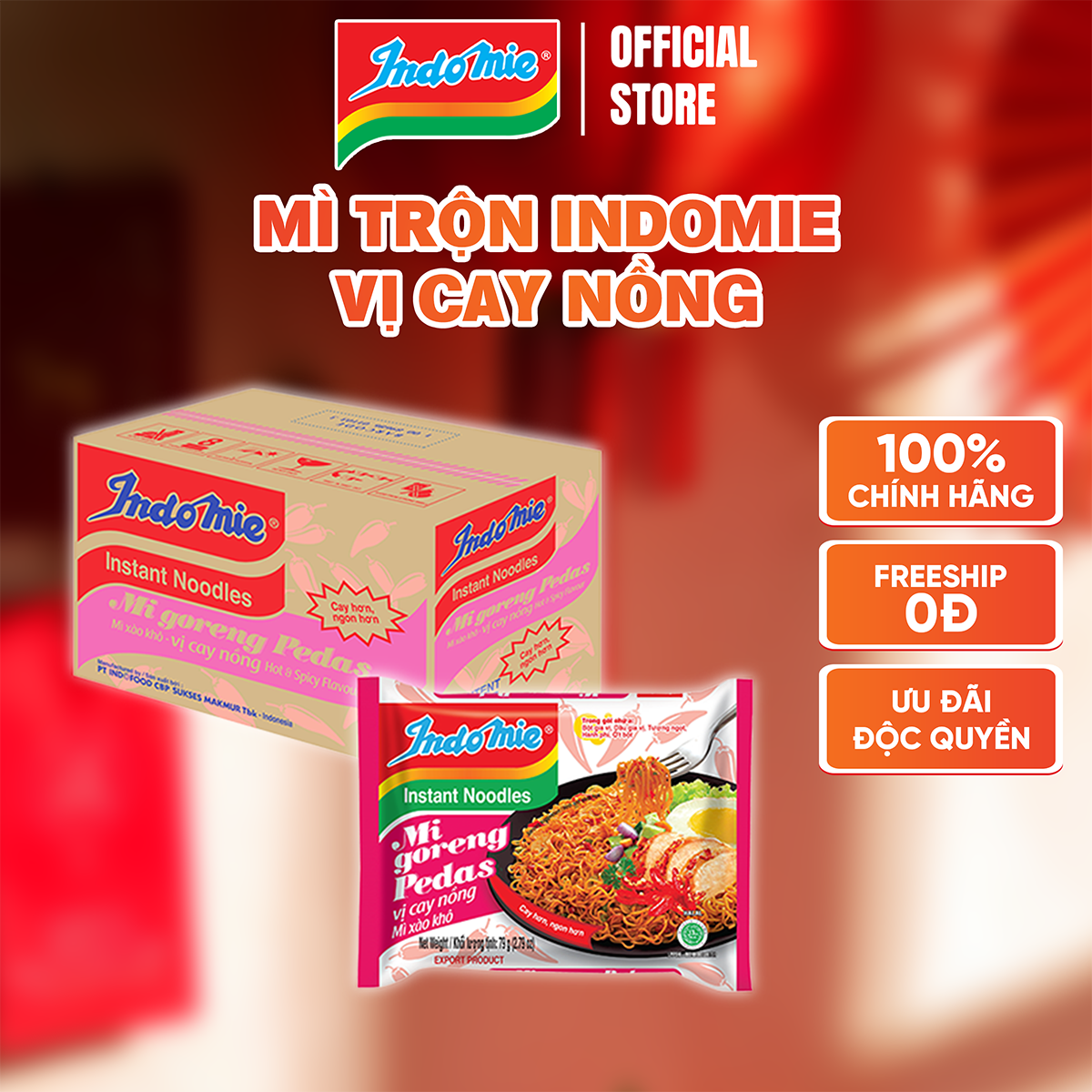 Mì Indomie vị Cay Nồng, mì trộn cay tê chuẩn vị Indonesia 79g x thùng 40 gói