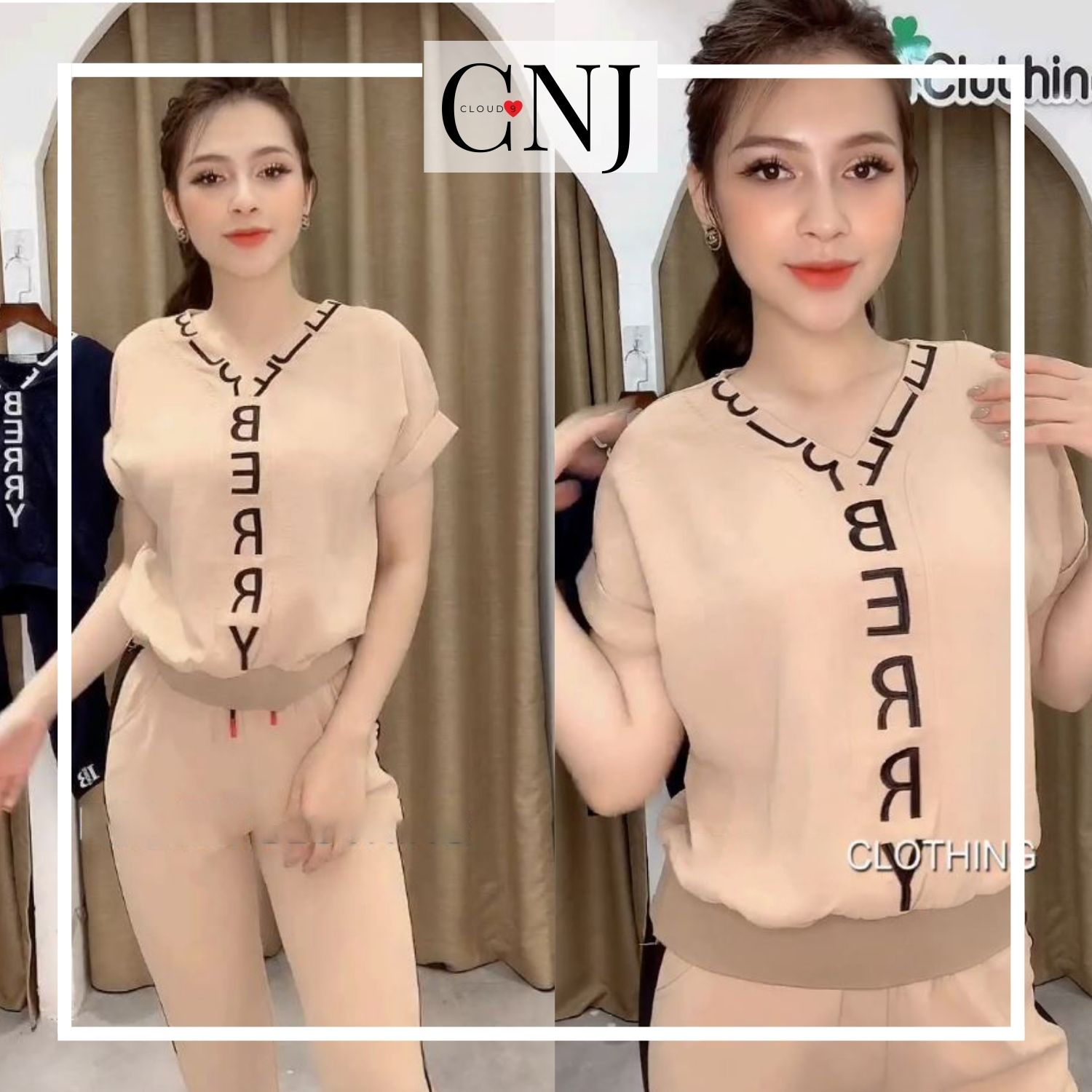 Bộ đồ mặc nhà nữ thêu bubbe.ri chất đũi 2 màu 🌸 bộ thể thao nữ đũi thêu đẹp