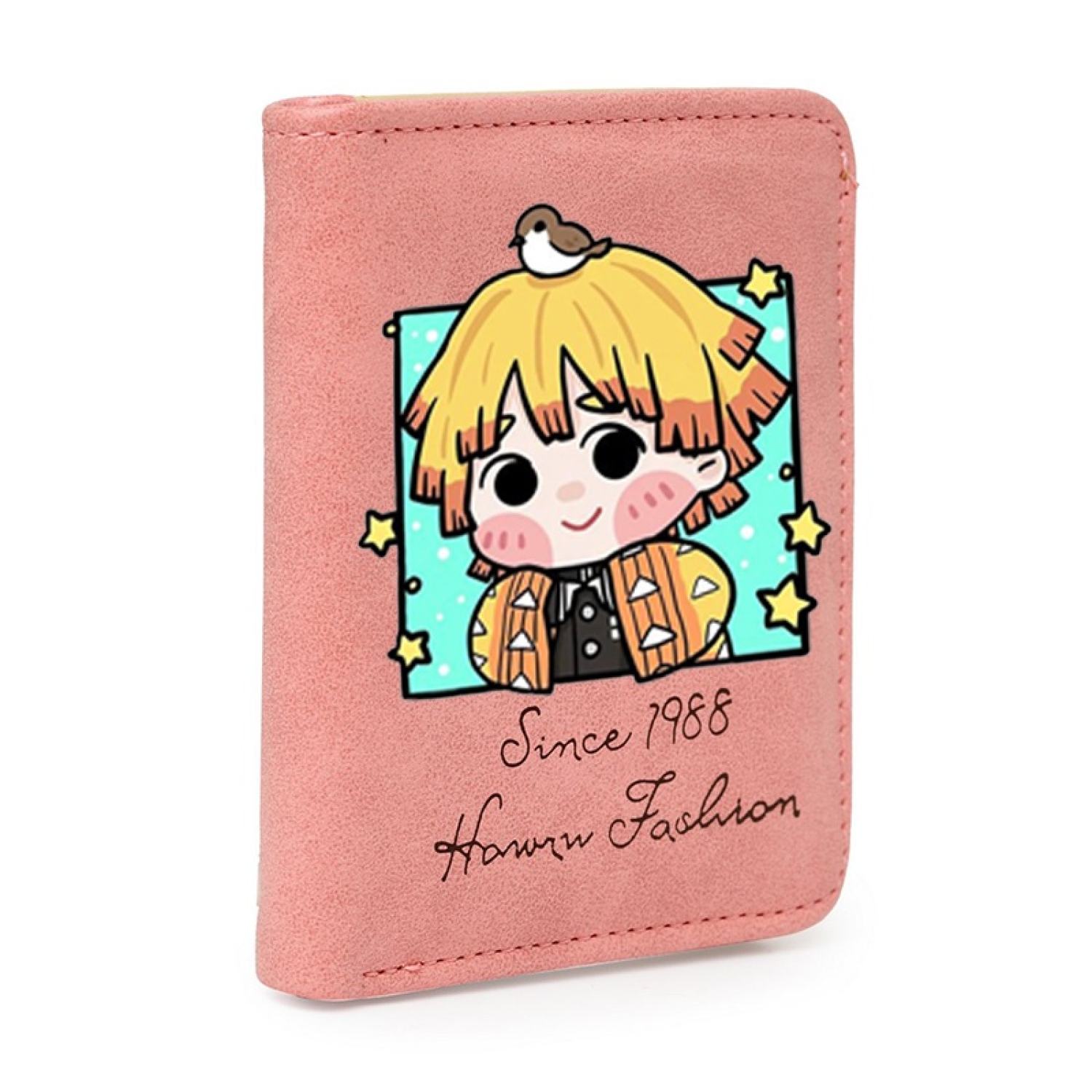 Ví ngắn in hình KIMETSU NO YAIBA Thanh Gươm Diệt Quỷ ver CHIBI VUÔNG đen hồng cầm tay tiện lợi anime chibi