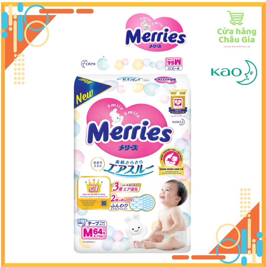 Tã/bỉm dán merries nội địa nhật đủ size nb90/s82/m64/l54/xl44.