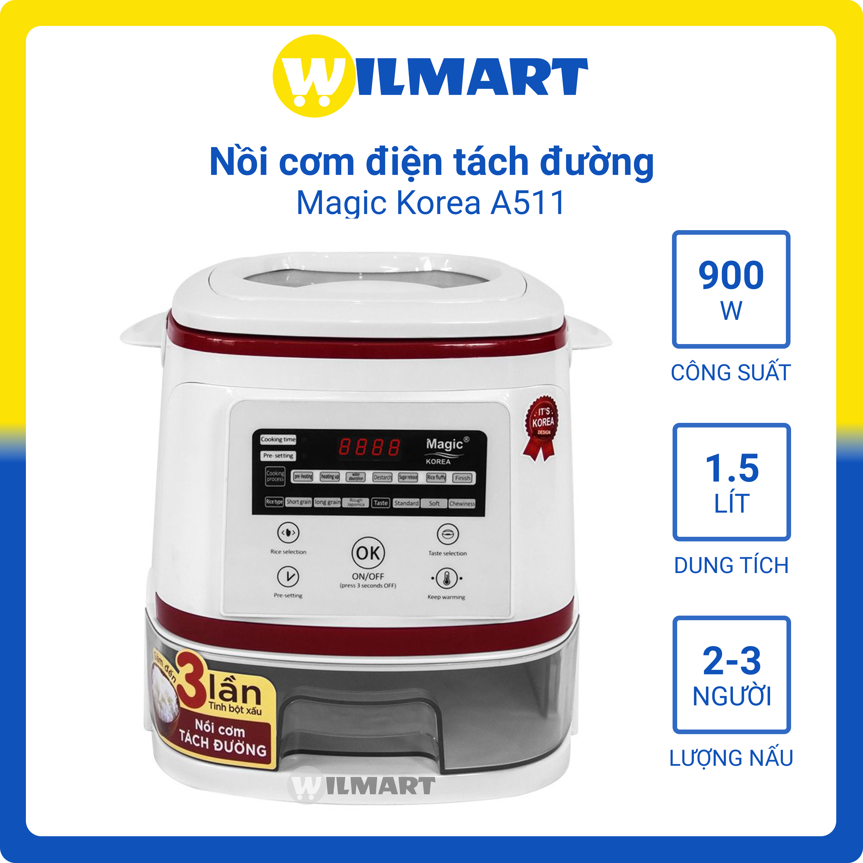 Nồi cơm điện tách đường nắp gài Magic Korea A511 1.5 lít - Trắng