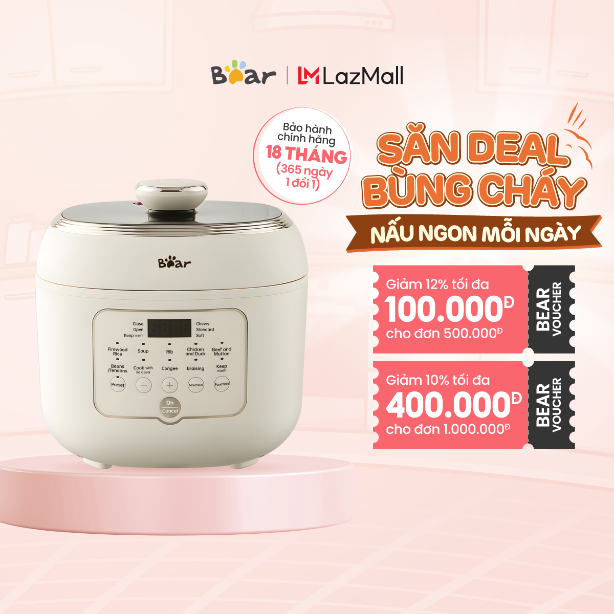 Nồi áp suất đa năng Bear YLB-A50P1 5L - Hàng Chính Hãng - Bảo Hành 18 Tháng
