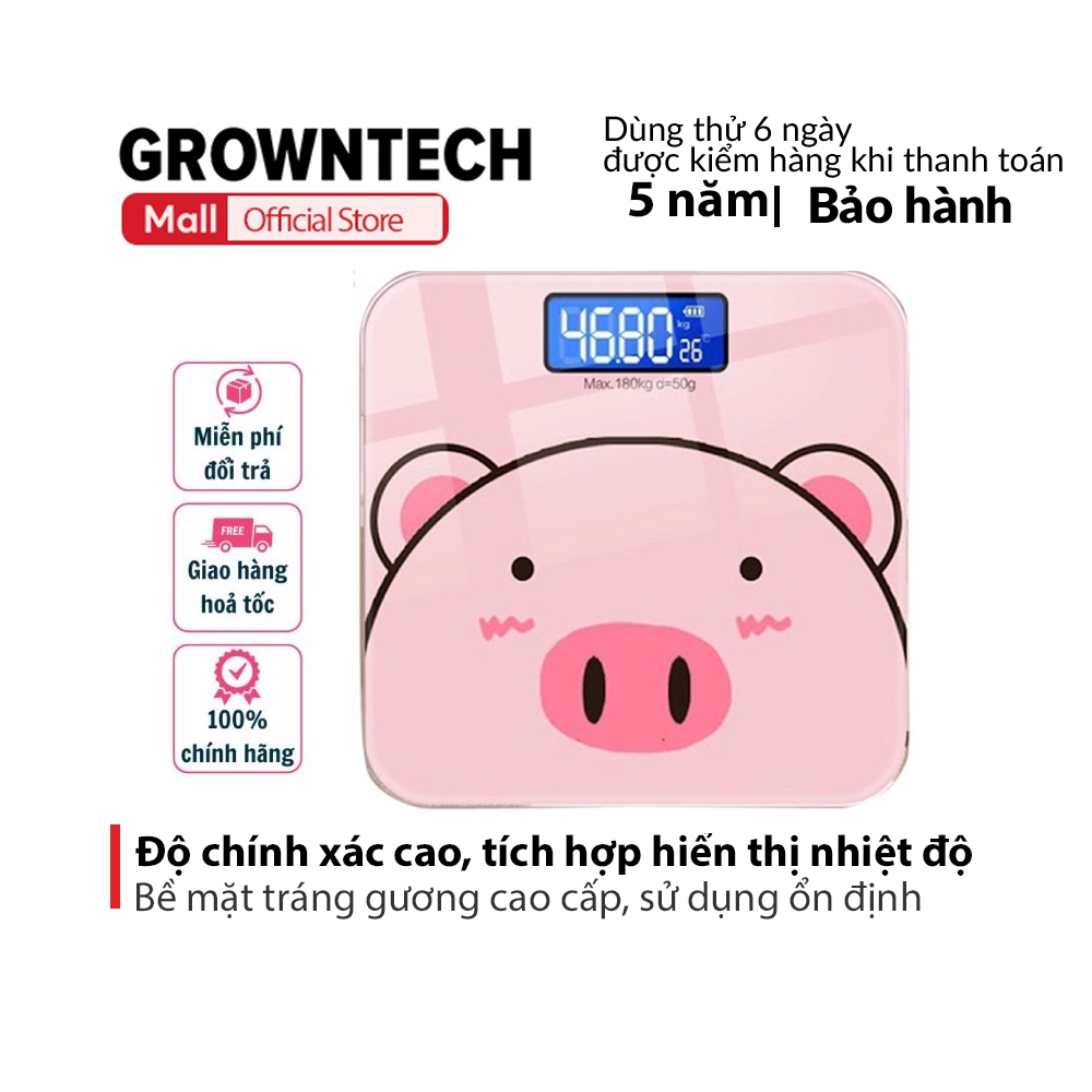 Cân điện tử mini cân người GROWNTCH-AT80, cân điện tử thông minh kính cường lực chịu lực đến 180kg hồng xinh cho nàng mộng mơ