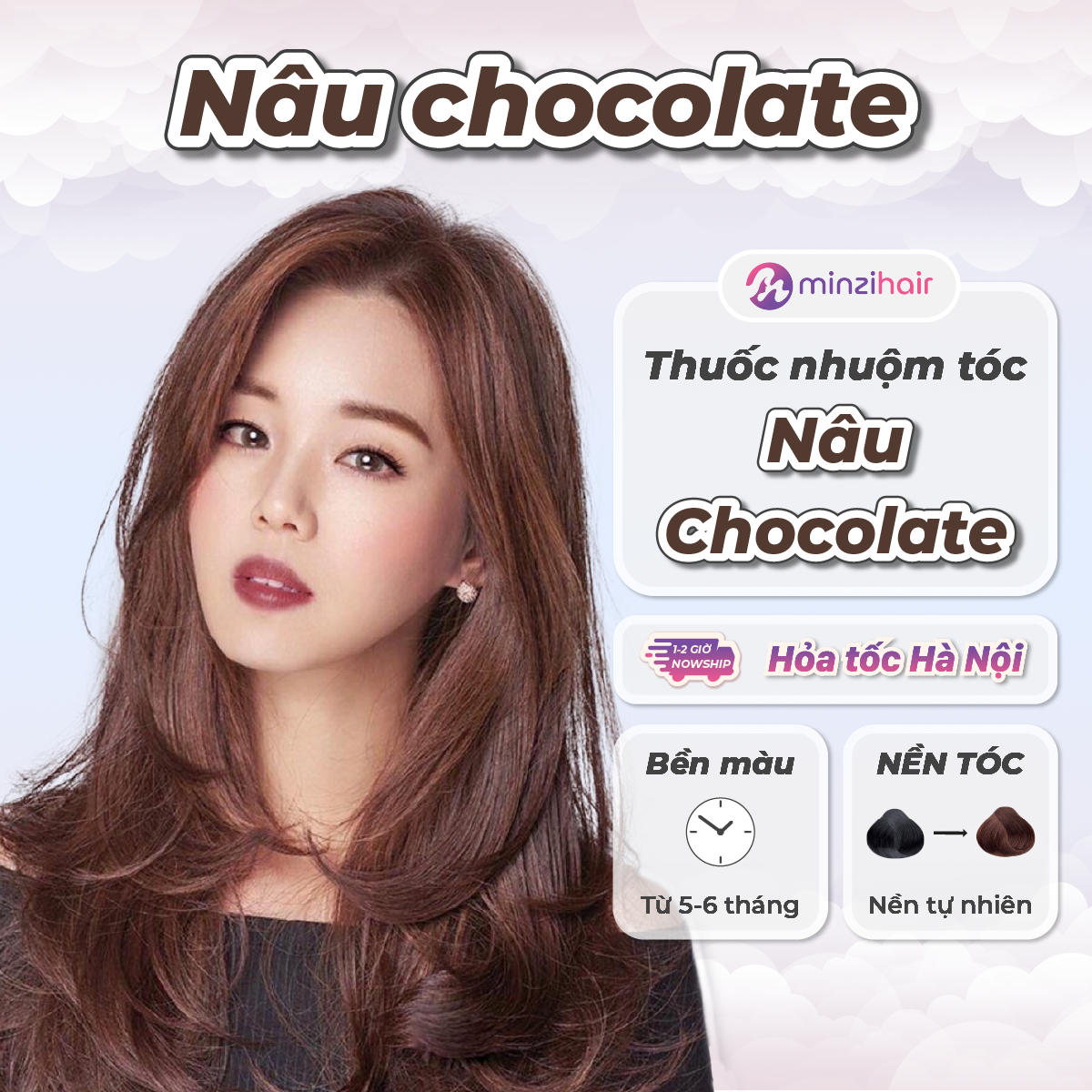 Thuốc nhuộm tóc Màu Nâu Chocolate - Nâu socola - Lên Từ Nền Đen - Minzihair HN
