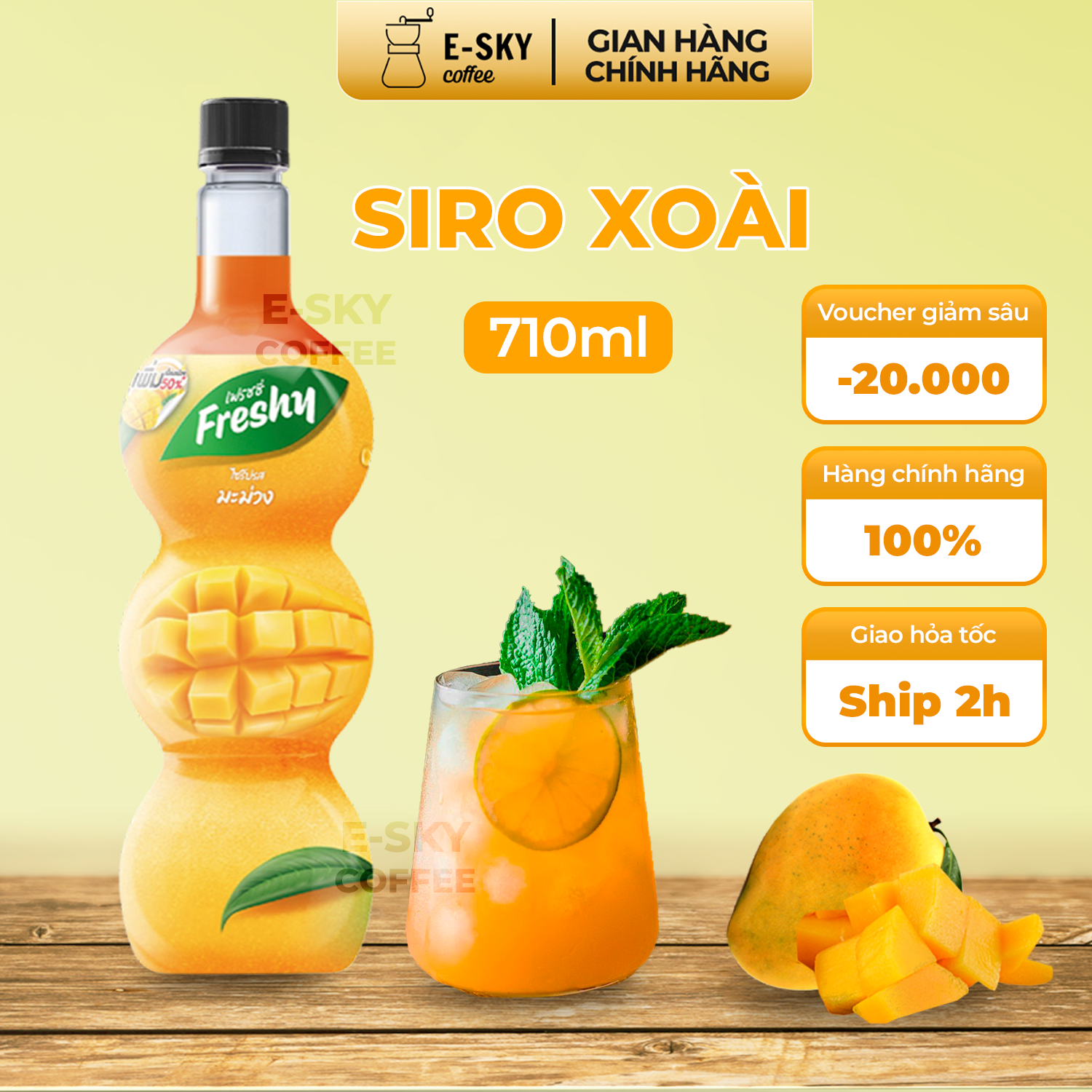 Siro xoài freshy mango syrup nguyên liệu pha chế trà sữa chai 710ml