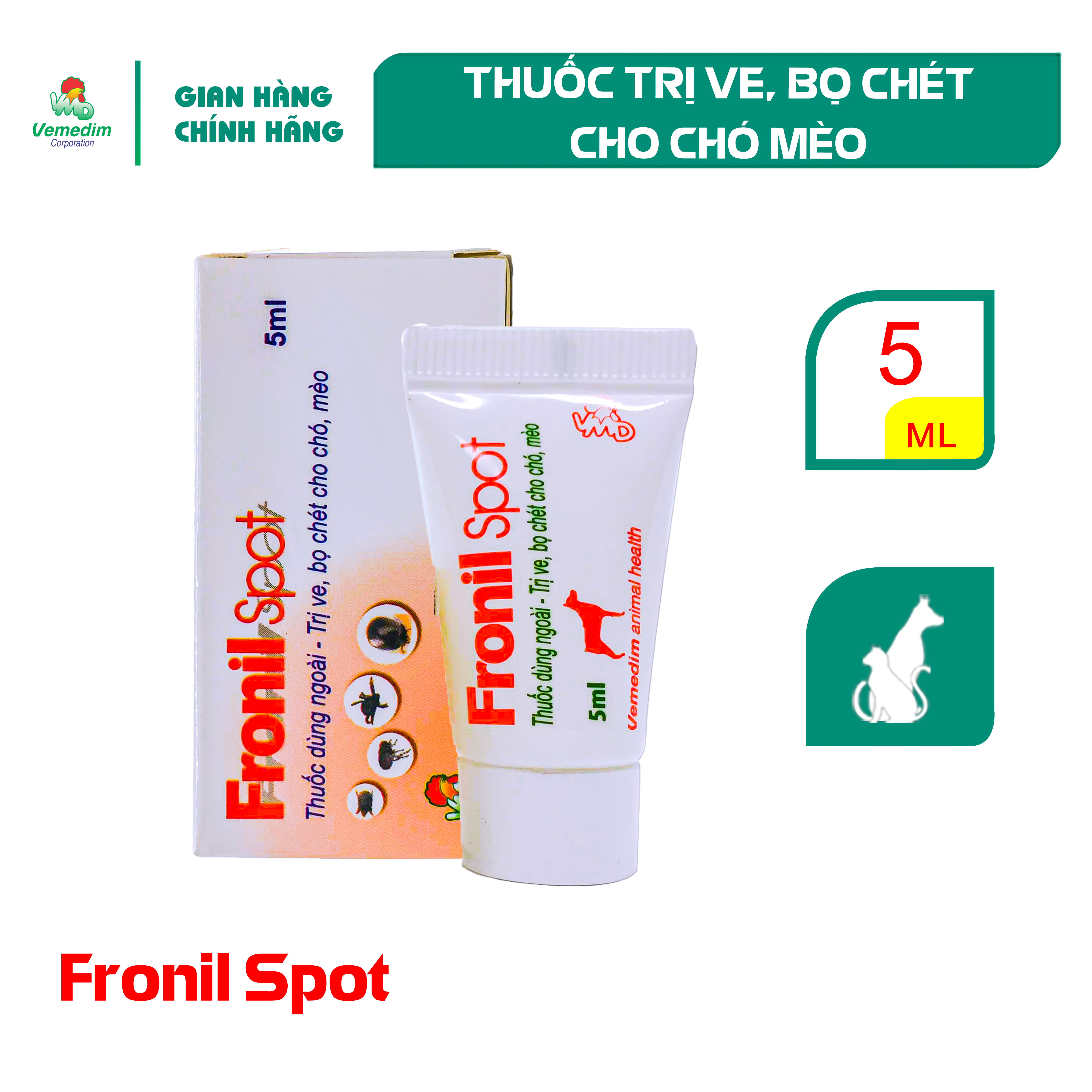 "Hoàn tiền đến 10%" Vemedim Fronil Spot dạng tuýp 5ml, phòng ve, bọ chét cho chó, hiệu quả đến 4 tuần