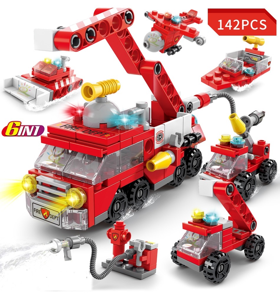 Đồ chơi trẻ em, đồ chơi lắp ráp, xếp hình đội xe cứu hỏa, đồ chơi trí tuệ lắp ráp thông minh -Hieuclock