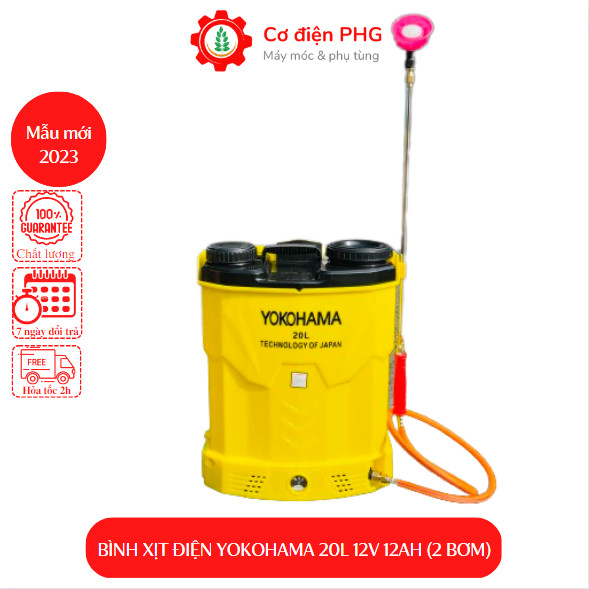 Bình xịt điện, bình phun xịt trừ sâu yokohama 20l 12v 12ah chuyên dùng phun xịt trừ sâu, khử khuẩn | 2 bơm | công nghệ nhật bản | bảo hành 06 tháng