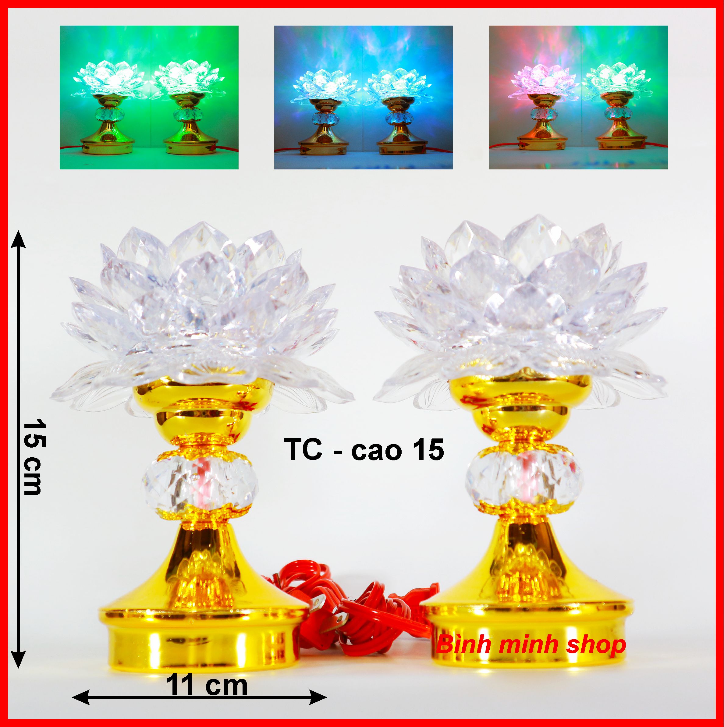 Bộ 2 đèn thờ cúng hoa sen đổi 7 màu chuyên dùng cho bàn thờ tổ tiên, ông bà, thờ phật, ông địa VÀ thần tài - đèn thờ - đèn thờ