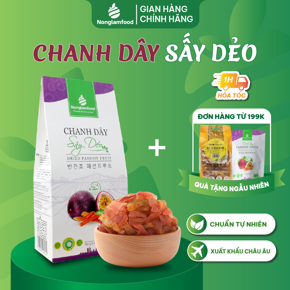 Chanh Dây Sấy Dẻo Nonglamfood Hộp 145g | Ăn vặt tốt cho sức khỏe | Trái cây sấy dẻo dinh dưỡng