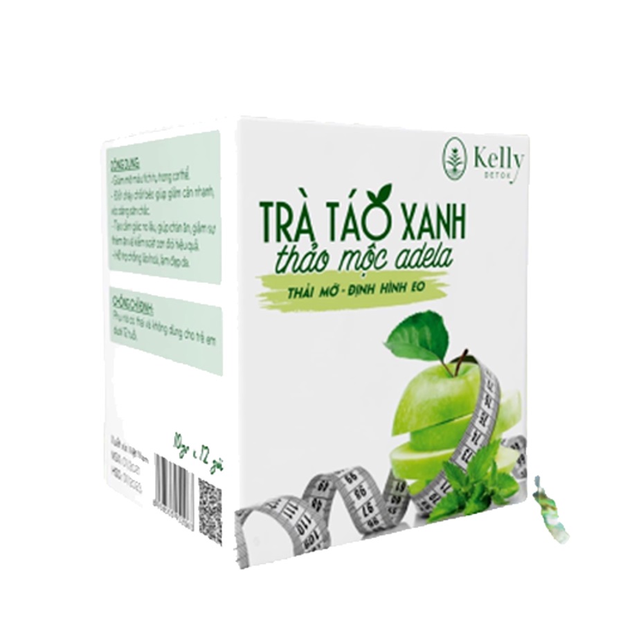 Trà Táo Xanh Giảm Cân Kelly Detox Hộp 12 Gói - Thảo Mộc Adela Thải Mỡ, Định Hình Eo
