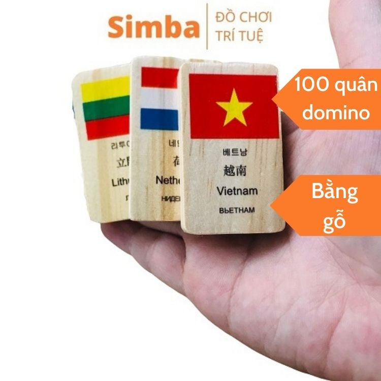 Cờ domino 100 quân cờ bằng gỗ đồ chơi simba cờ gỗ hình các nước quốc gia trên thế giới