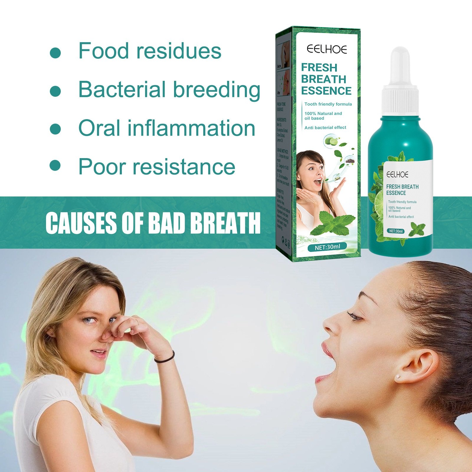 Fresh Breath Essence Mouthwash Cleanses Mouth Odor and Leaves Mint Flavor