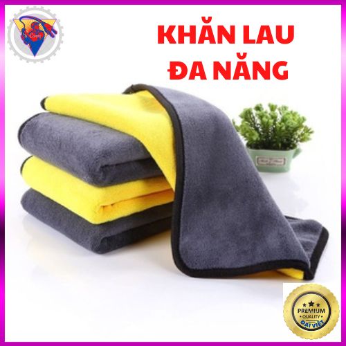 Khăn lau đa năng microfiber 2 mặt vàng - nâu, khăn lau xe đa năng 30x60cm, khăn lau đa năng