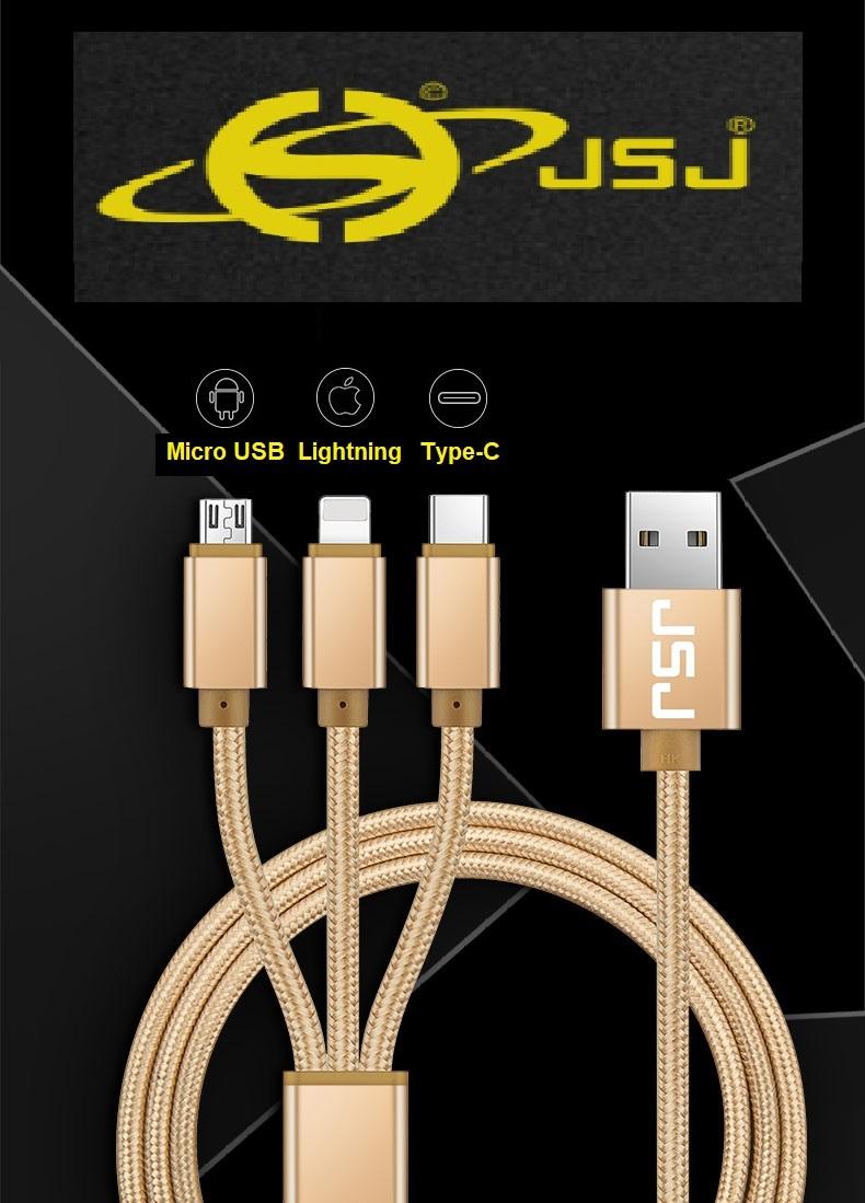 HCMDây cáp sạc đa năng 3 trong 1 JSJ Lightning - Micro USB - Type-C - Hàng