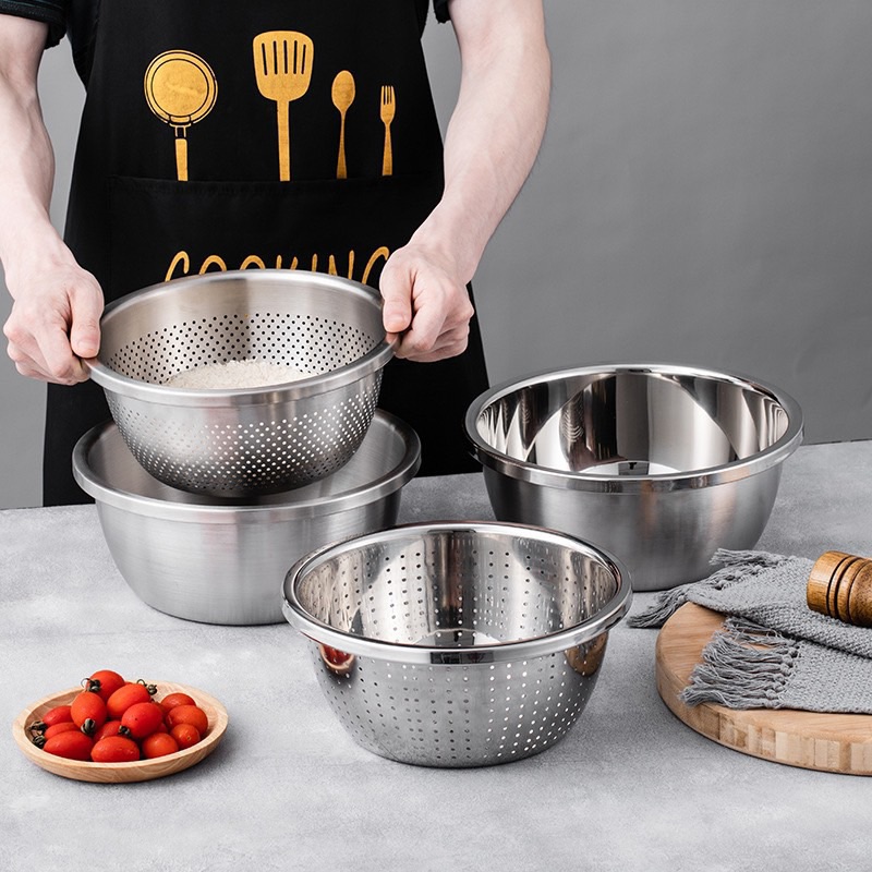 Bộ rổ chậu,bộ rá vo gạo inox 304 100% cao cấp 32 cm