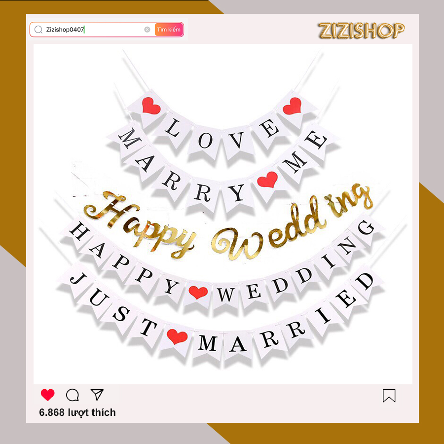Dây treo chữ Happy Wedding trang trí phòng cưới, đám cưới