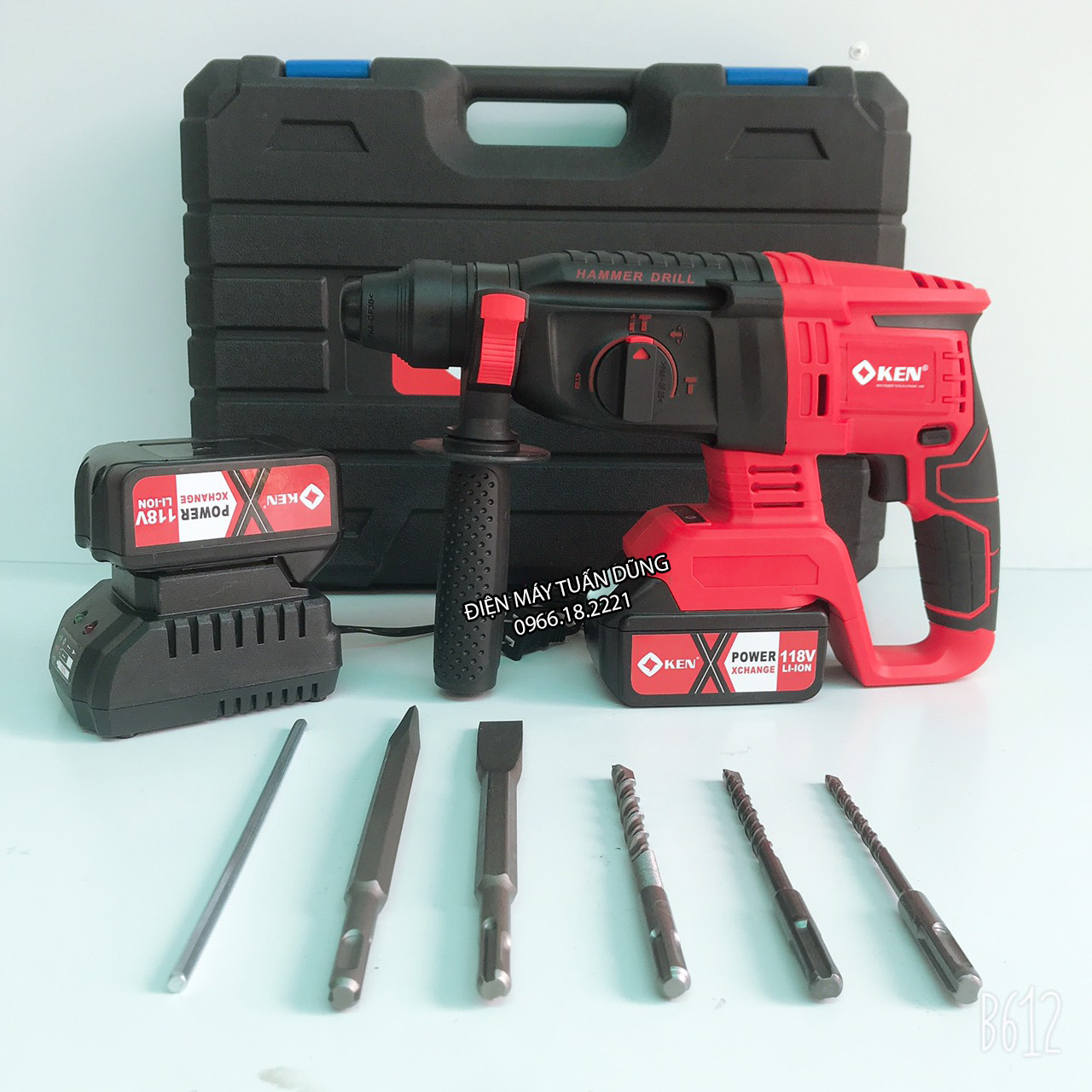 Máy khoan đục bê tông, Có Búa, Bắt Vít, Siết Bulong dùng pin KEN 118V - động cơ không chổi than - 2 PIN
